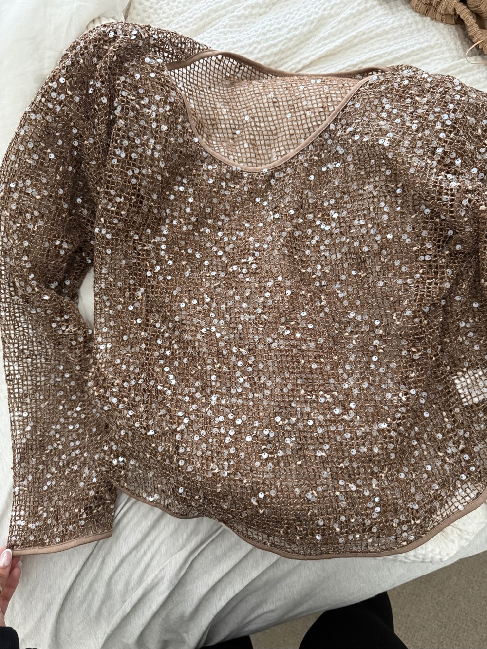 Musera Brown Sequin Mesh Sweater